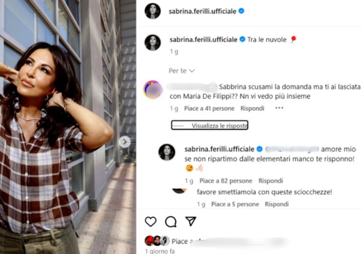 risposta Instagram lite sabrina ferilli maria de filippi