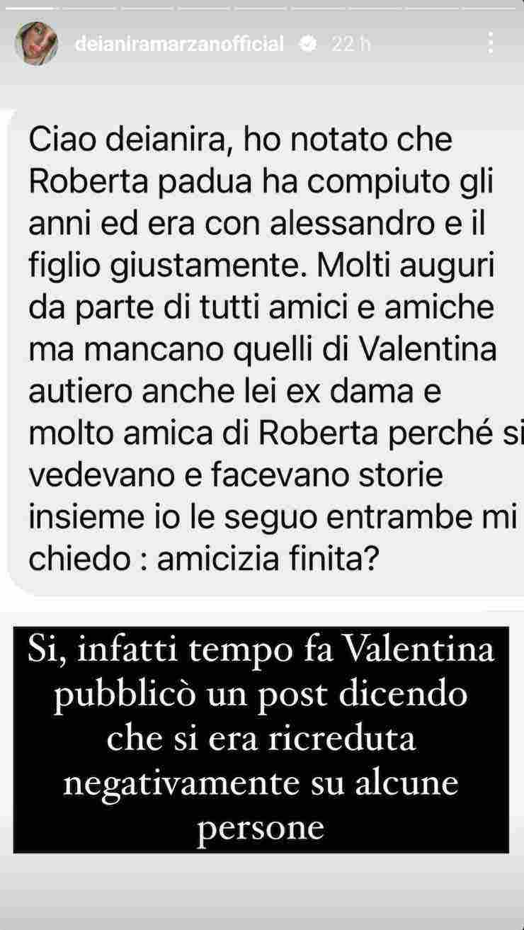 roberta di padua perché ha litigato con valentina