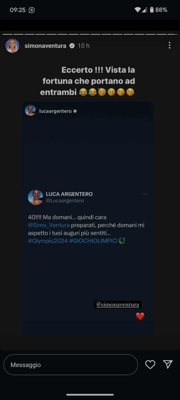 Luca Argentero e Simona Ventura, botta e risposta: colpa delle Olimpiadi 